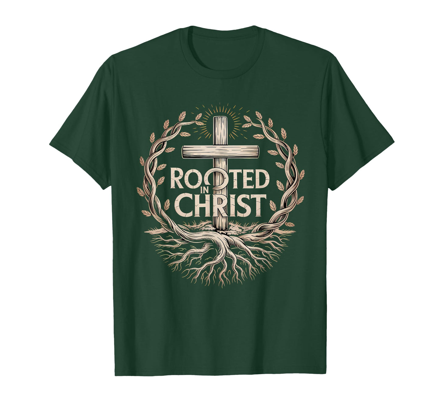 Rooted in Christ Christian Faith Jesus Cross T-Shirt