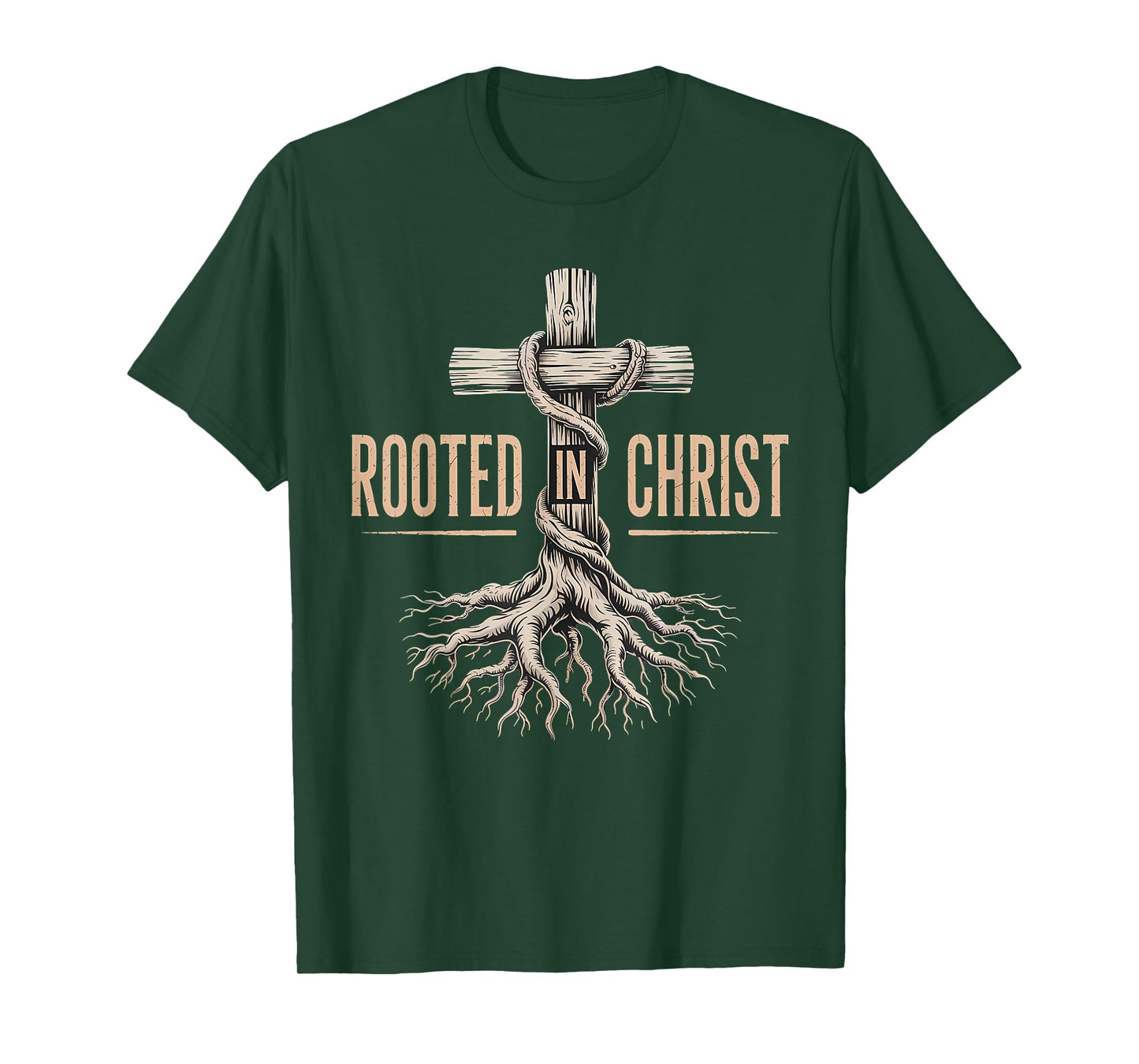 Rooted in Christ Jesus Christian Faith Cross T-Shirt