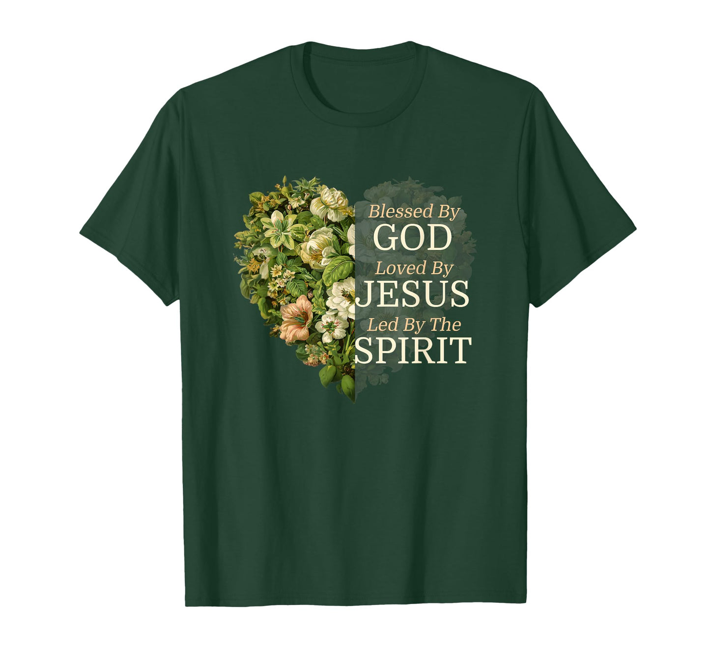 Blessed By God Loved By Jesus Flower Heart Faith Christian T-Shirt