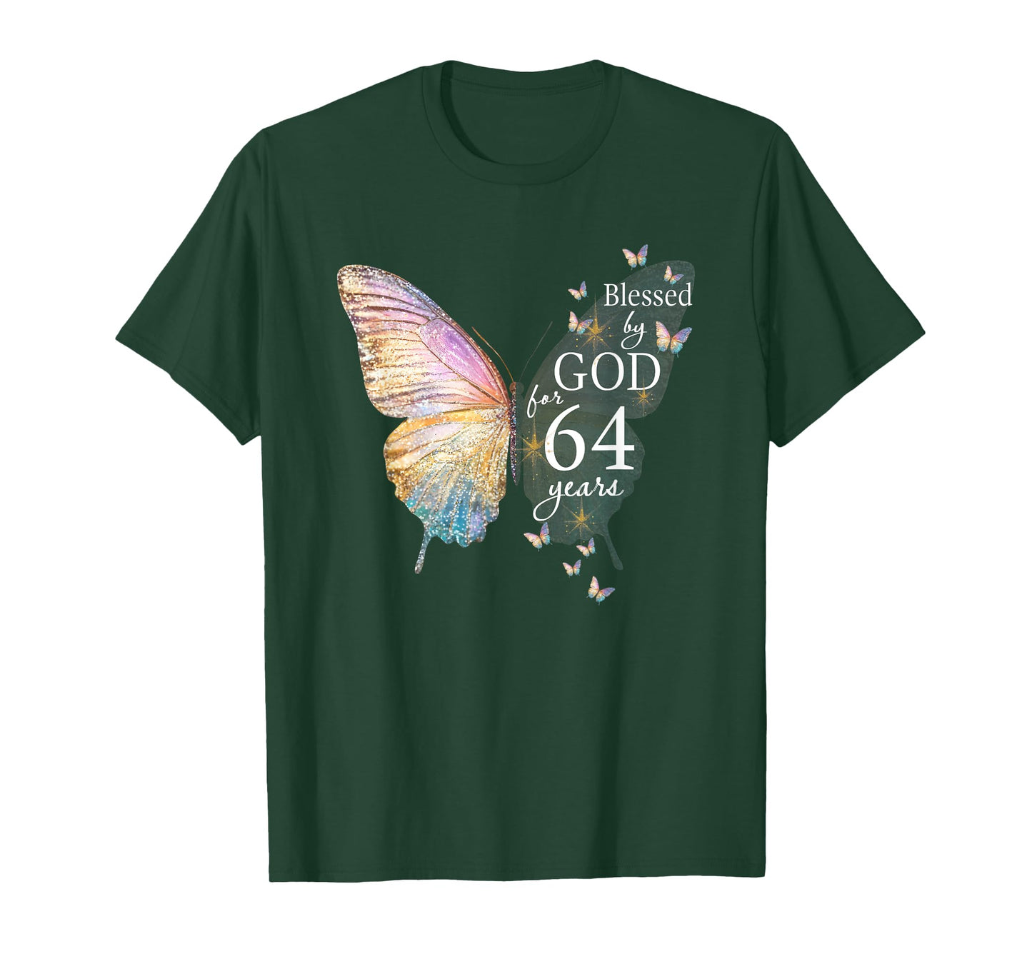 Blessed By God For 64 Years Old Butterfly Art 64th Birthday T-Shirt