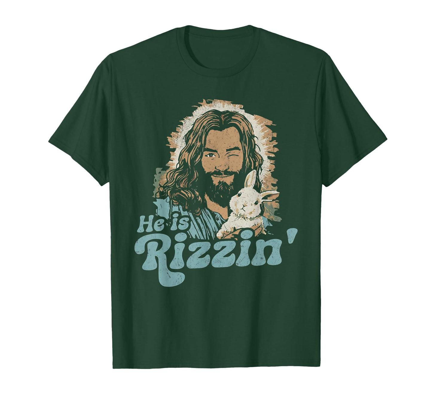 He Is Rizzin Funny Cute Jesus Bunny Easter Christian Men Boy T-Shirt