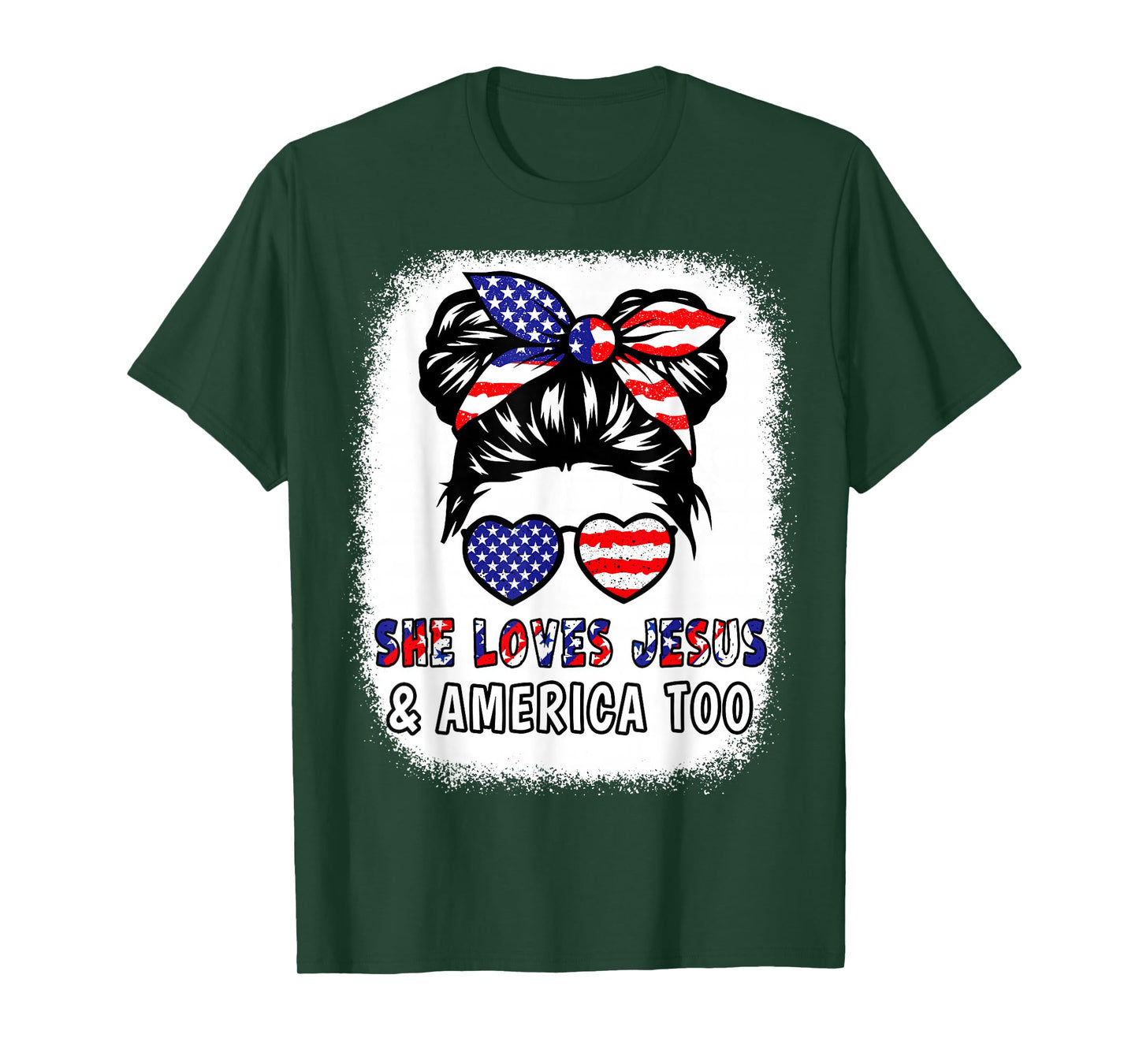 Girl Loves Jesus & America 4th July Flag USA Patriotic Women T-Shirt