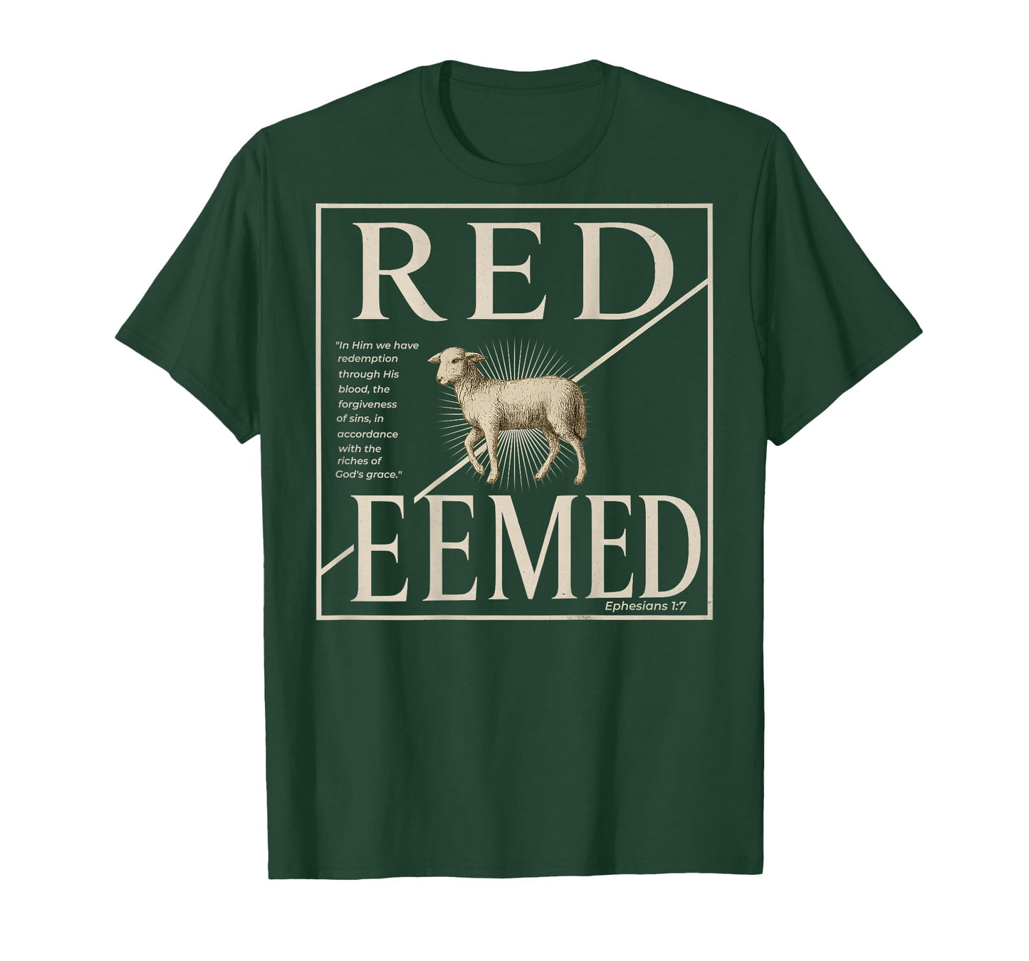 (ON BACK) Christian Lamb REDEEMED Ephesians 1 7 Bible Verse T-Shirt