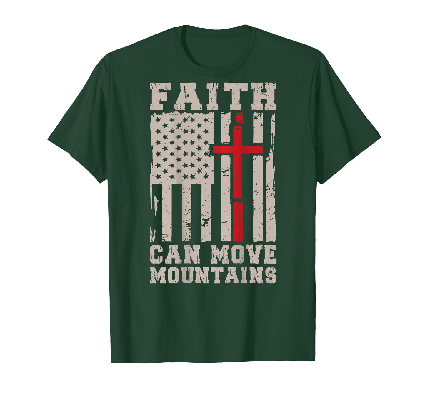 On-Back Faith Can Move Mountain Patriotic Christian Cross T-Shirt