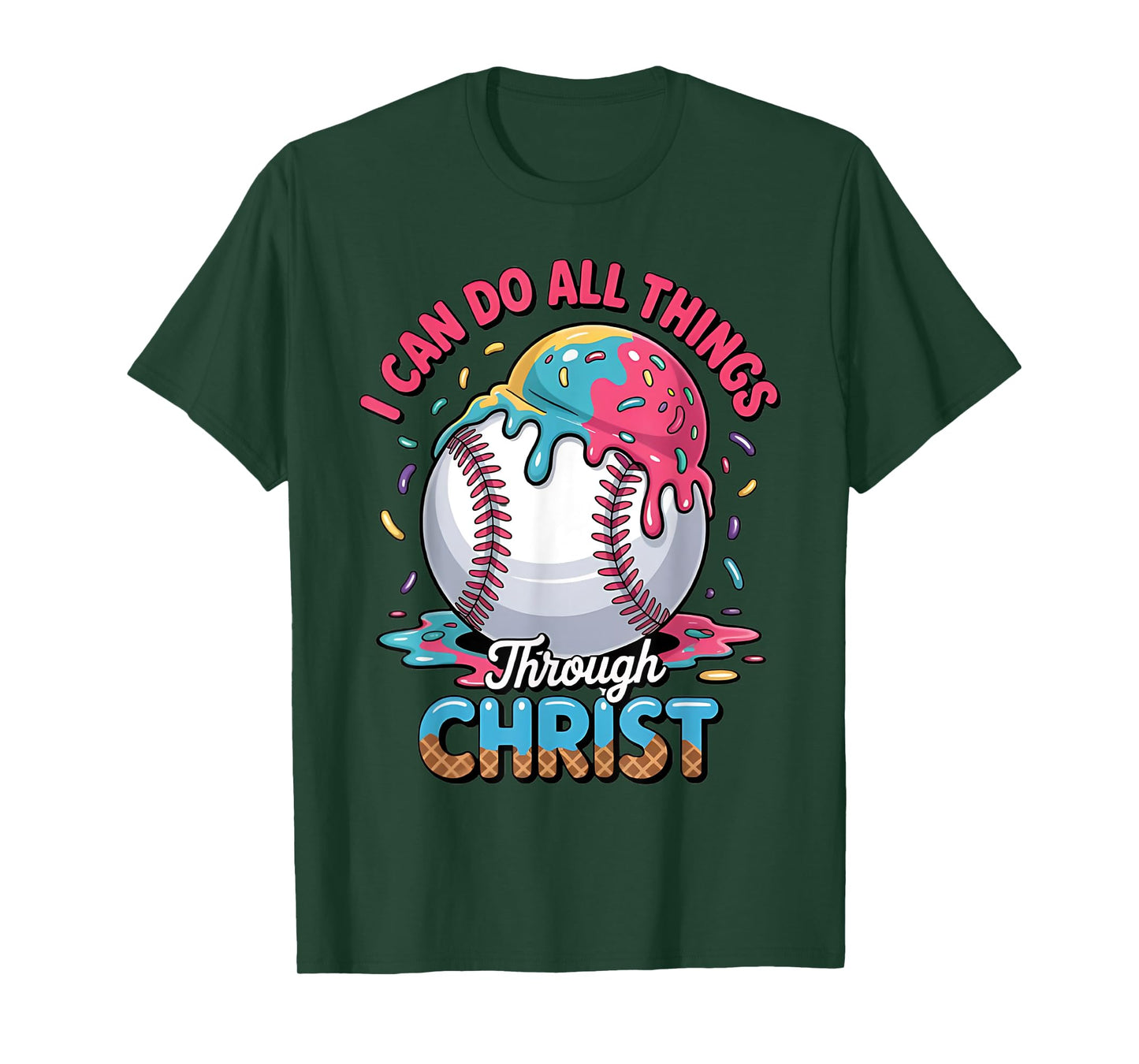 Philippians 4:13 Baseball Ice Cream Drip Stuff Boys Kids T-Shirt