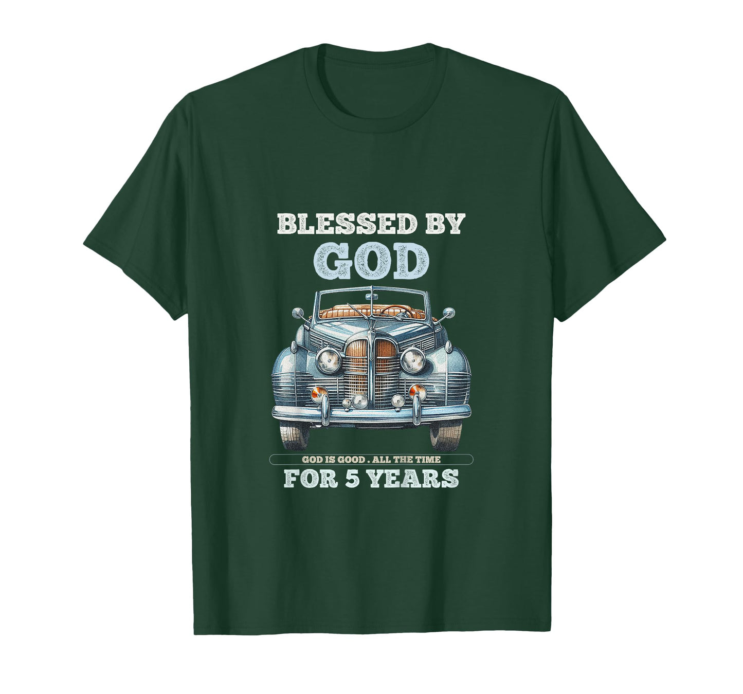 Kids Blessed by God for 5 Year Old Vintage Car 5th Birthday Boy T-Shirt