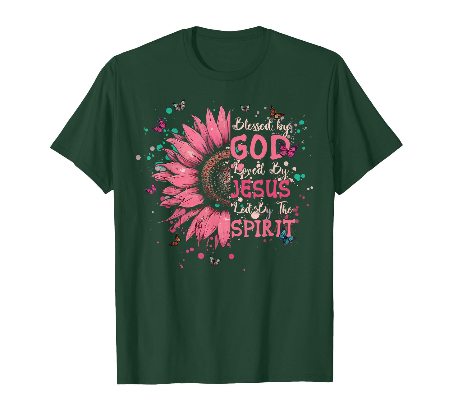 Blessed by God Loved by Jesus Christian Cross Tee Sunflower T-Shirt