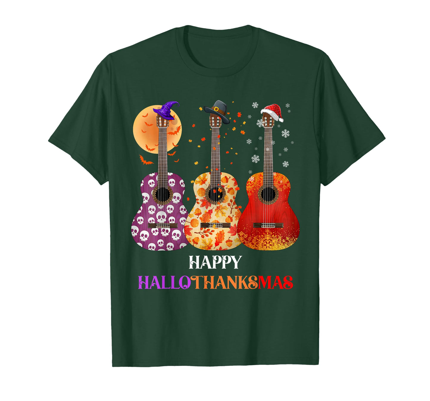 Happy HalloThanksMas Guitar Halloween Thanksgiving Christmas T-Shirt