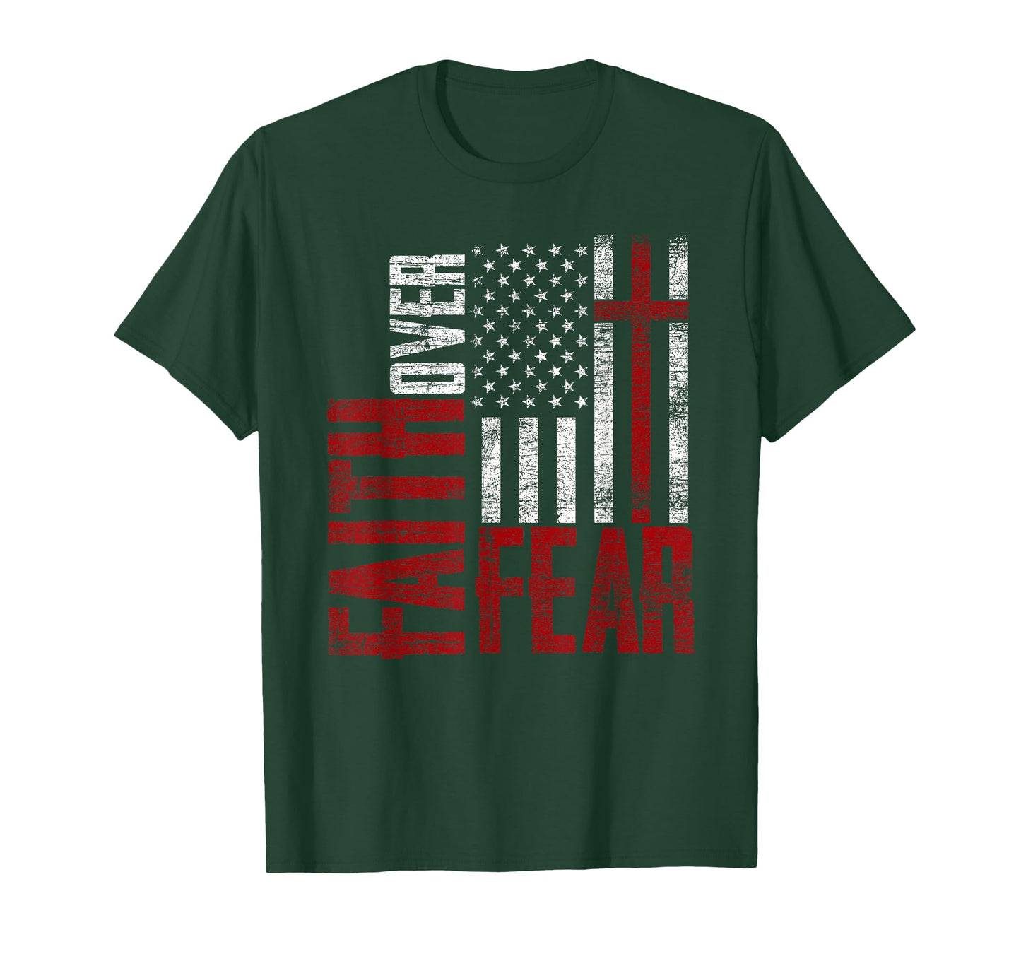 Patriotic Devotee USA Flag Cross Faith Over Fear Jesus Women Kids Men T-Shirt