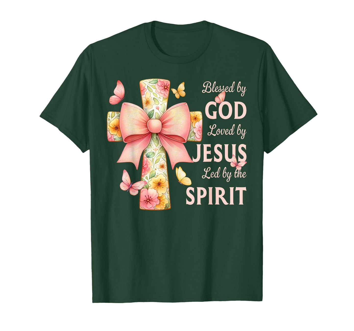 Blessed by God Loved by Jesus Pastel Floral Coquette Cross T-Shirt
