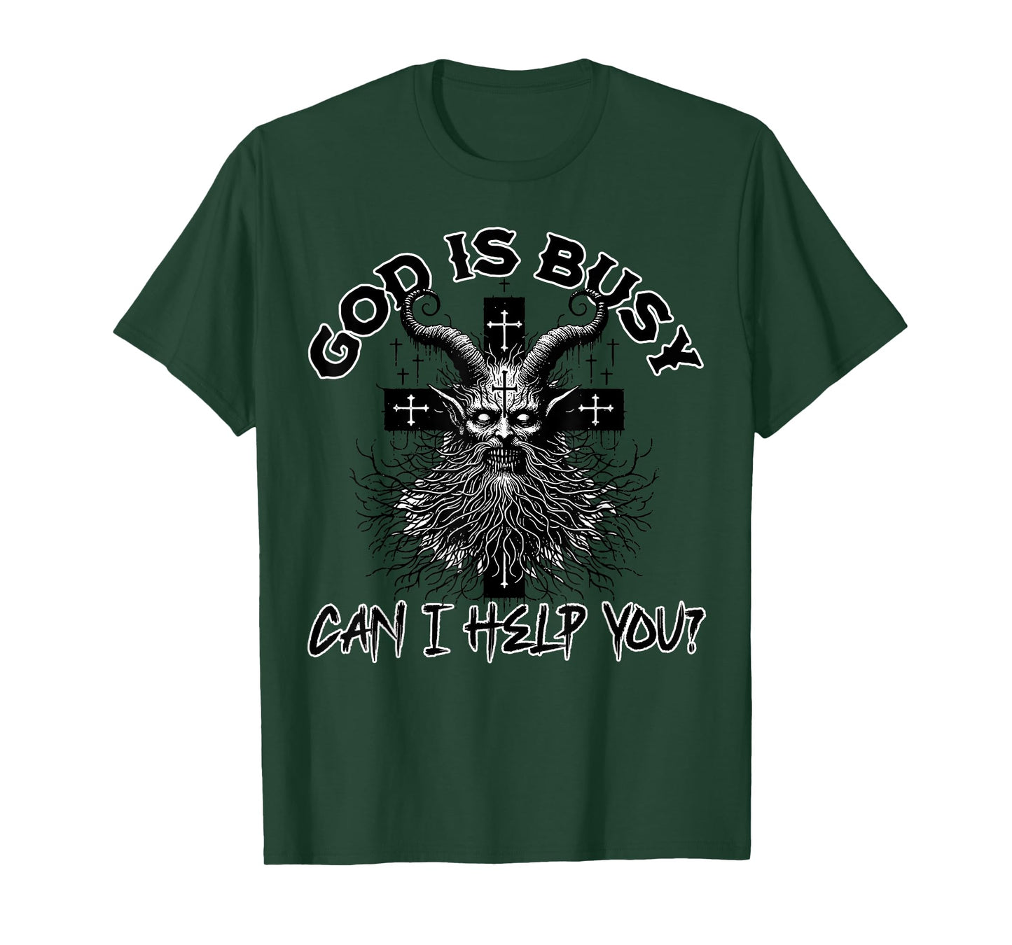 God Is Busy Can I Help You Occult Satanic Baphomet Goth T-Shirt