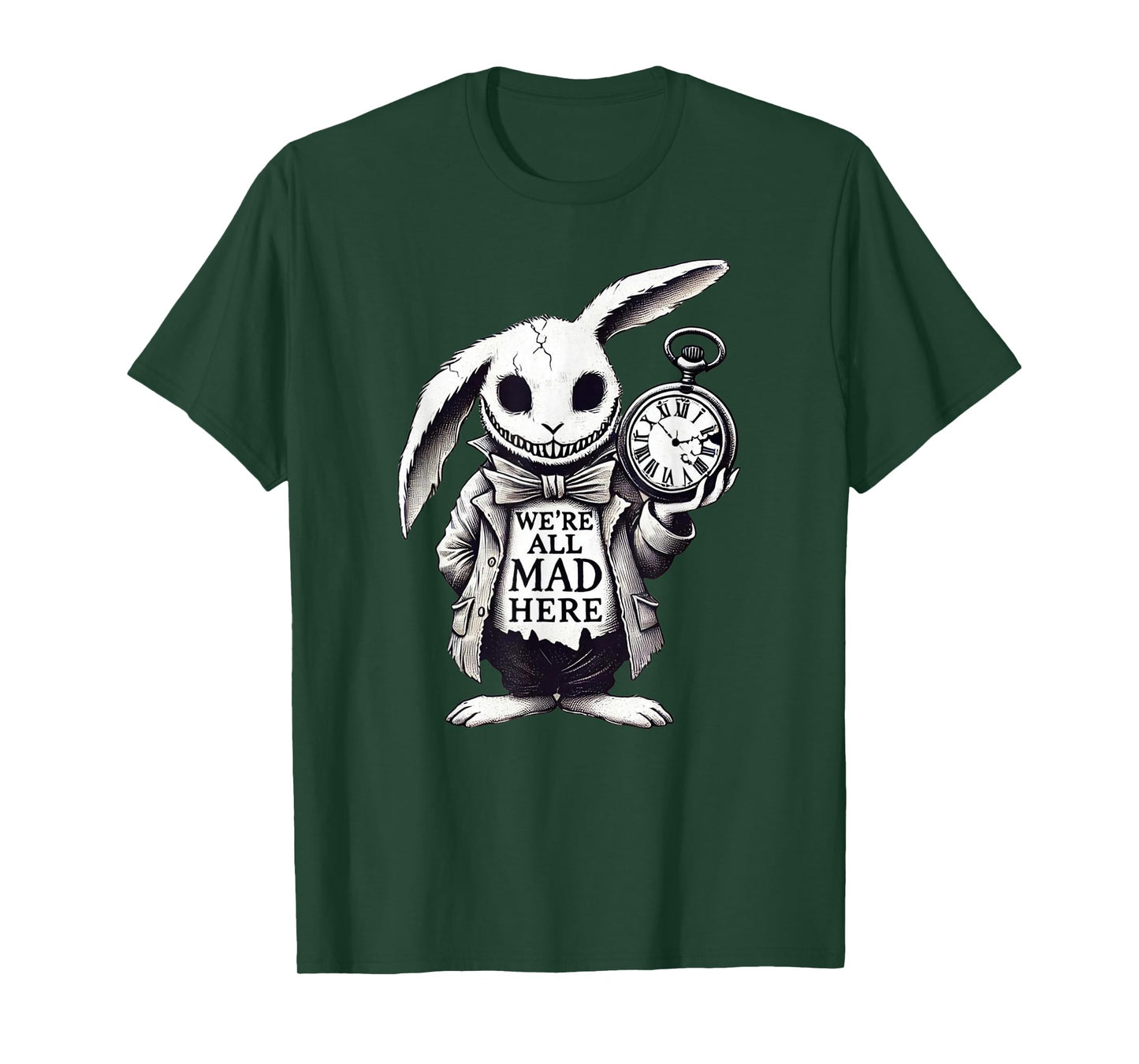 Alice in Wonderland - We're All Mad Here Rabbit Hatter Quote T-Shirt