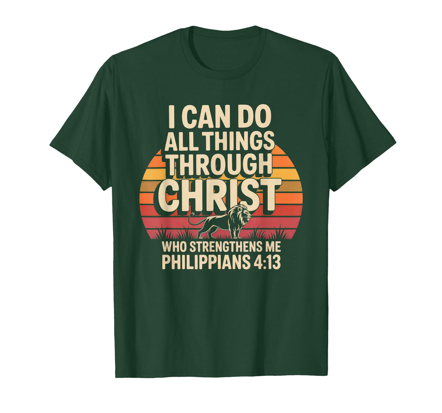 Christian Tshirt Philippians 4:13 Religious Lion Strengthens T-Shirt
