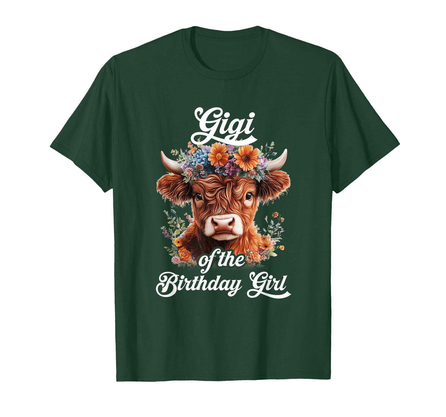 Gigi Of The Birthday Girl Highland Cow Farm Family T-Shirt