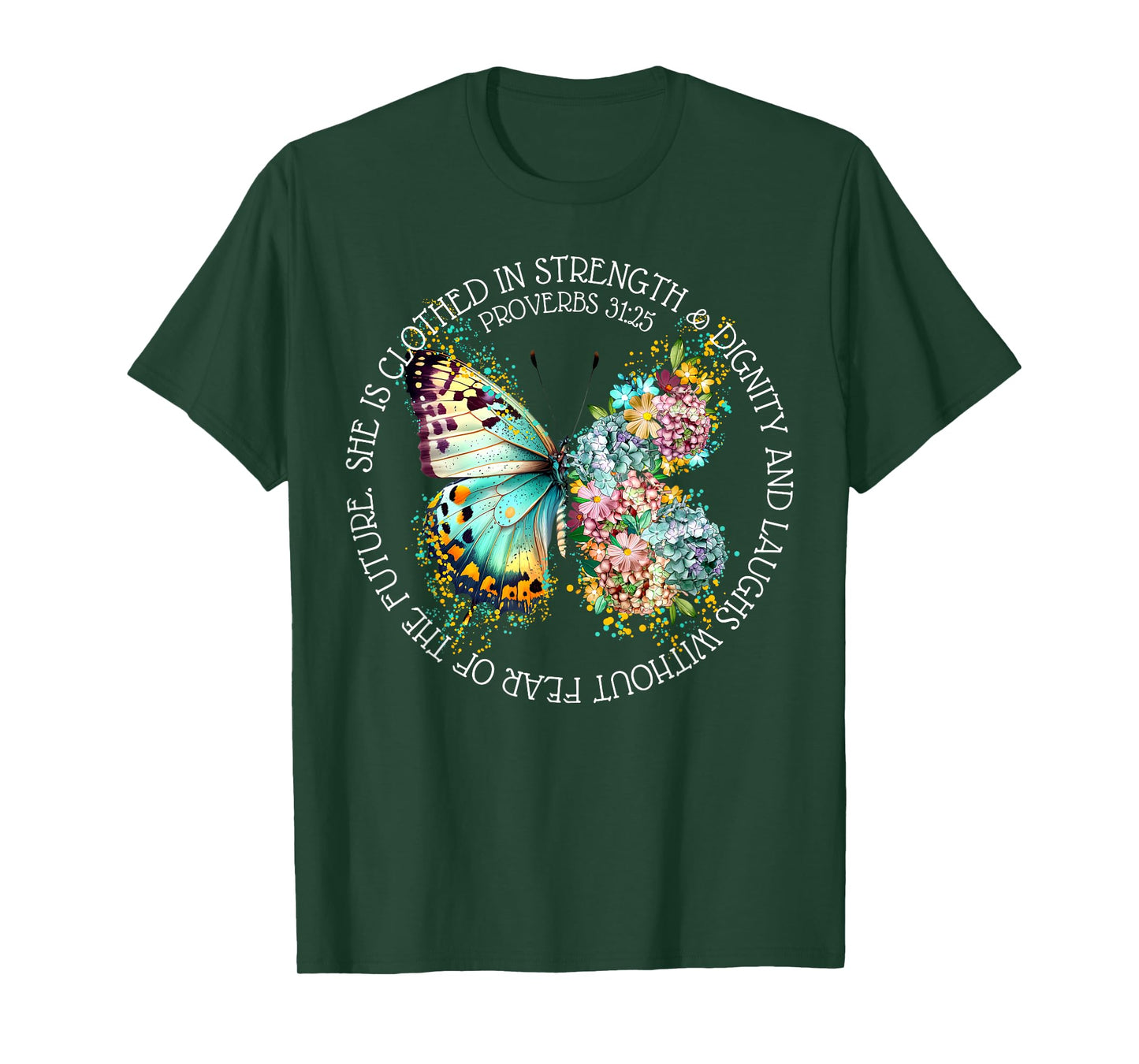Boho Floral Butterfly She Is Clothed In Strength & Dignity T-Shirt