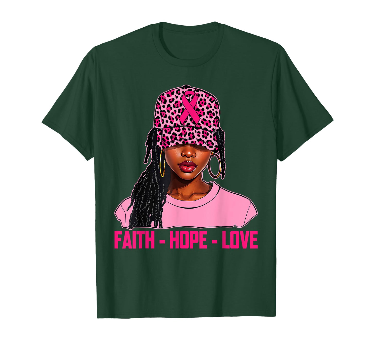 Faith Hope Love Black Women Afro Christian Breast Cancer T-Shirt