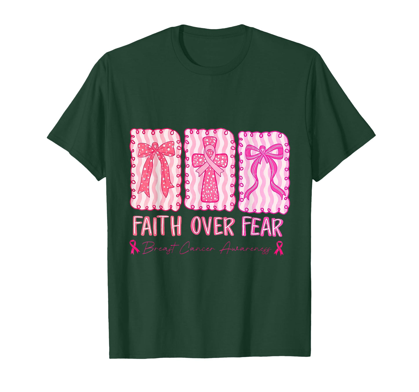 Faith Over Fear Cross Coquette Breast Cancer Awareness T-Shirt