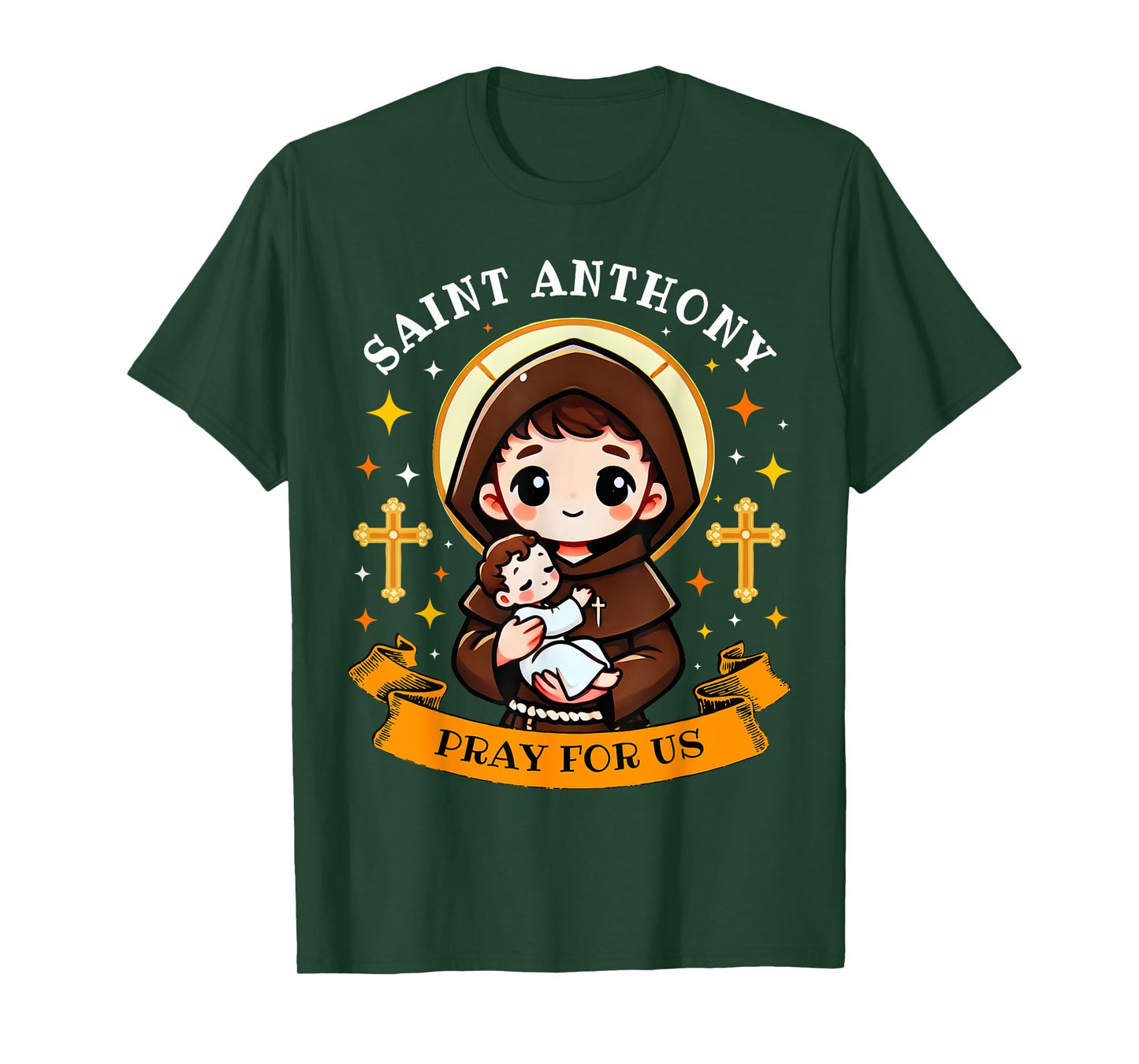 St. Anthony Pray For Us Holding Jesus Catholic Saint Kids T-Shirt