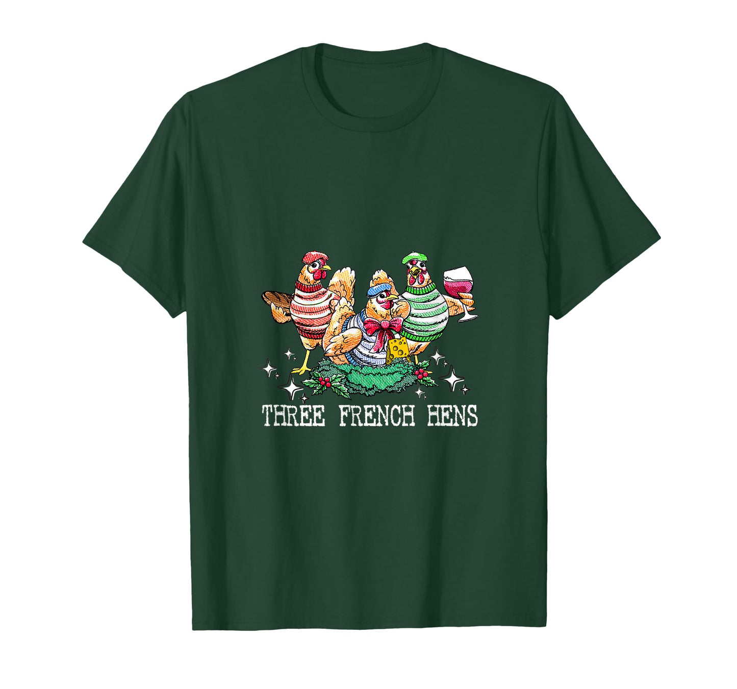 Three French Hens 12 Days Christmas Song Funny Xmas T-Shirt