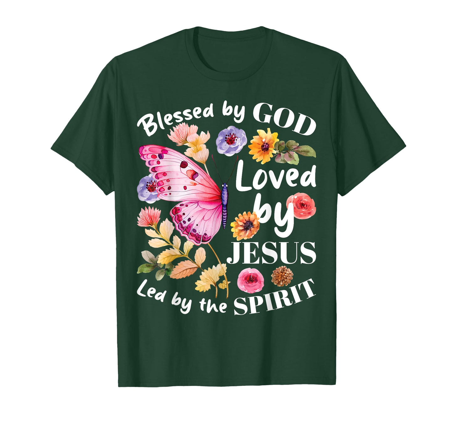 Christian Blessed by God Loved by Jesus Floral Butterfly T-Shirt