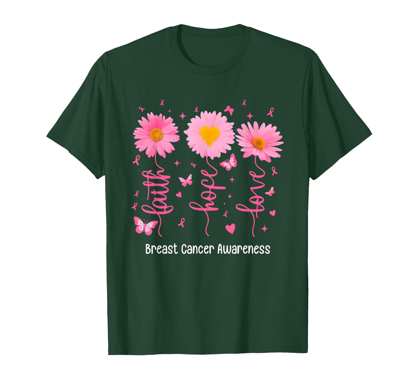 Faith Hope Love Flowers Breast Cancer Awareness Support T-Shirt
