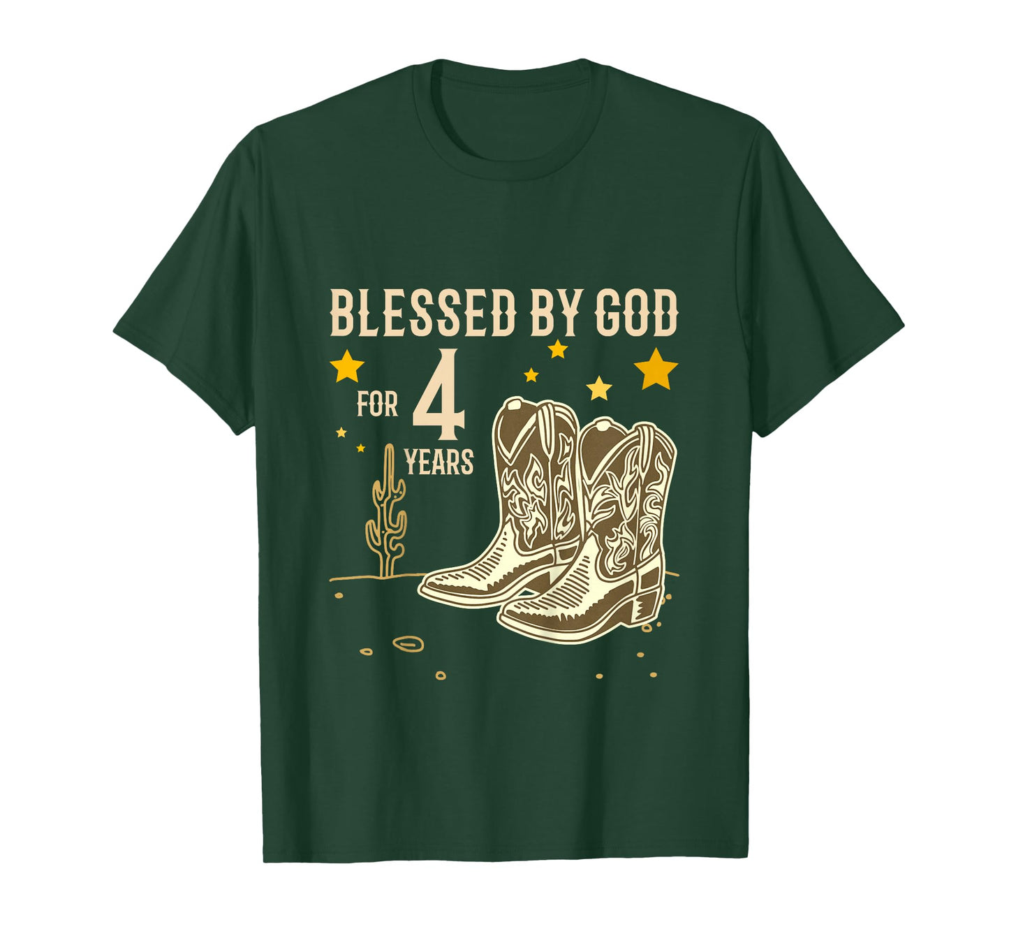 Kids Vintage Blessed by God for 4 Years Cowboy 4th Birthday Boy T-Shirt