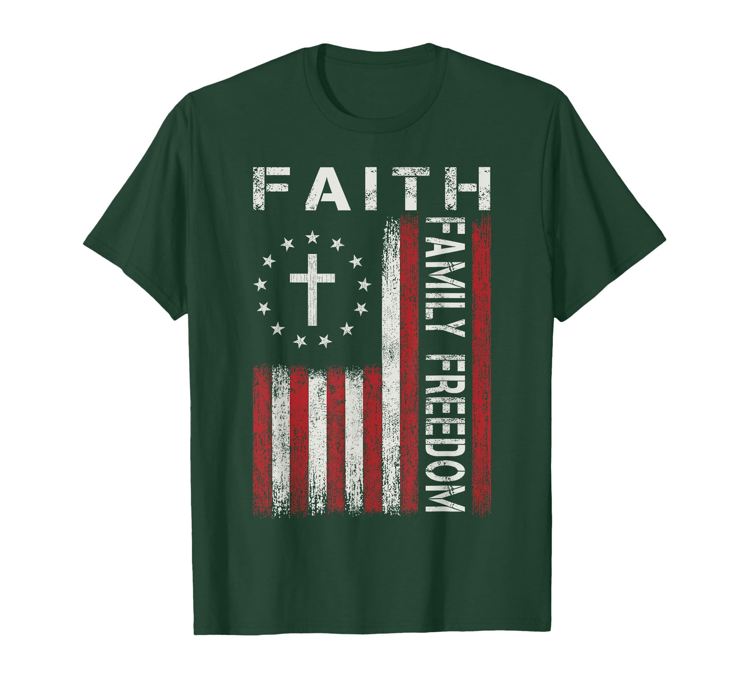 Faith Family Freedom Jesus Christian Cross Flag Religious T-Shirt