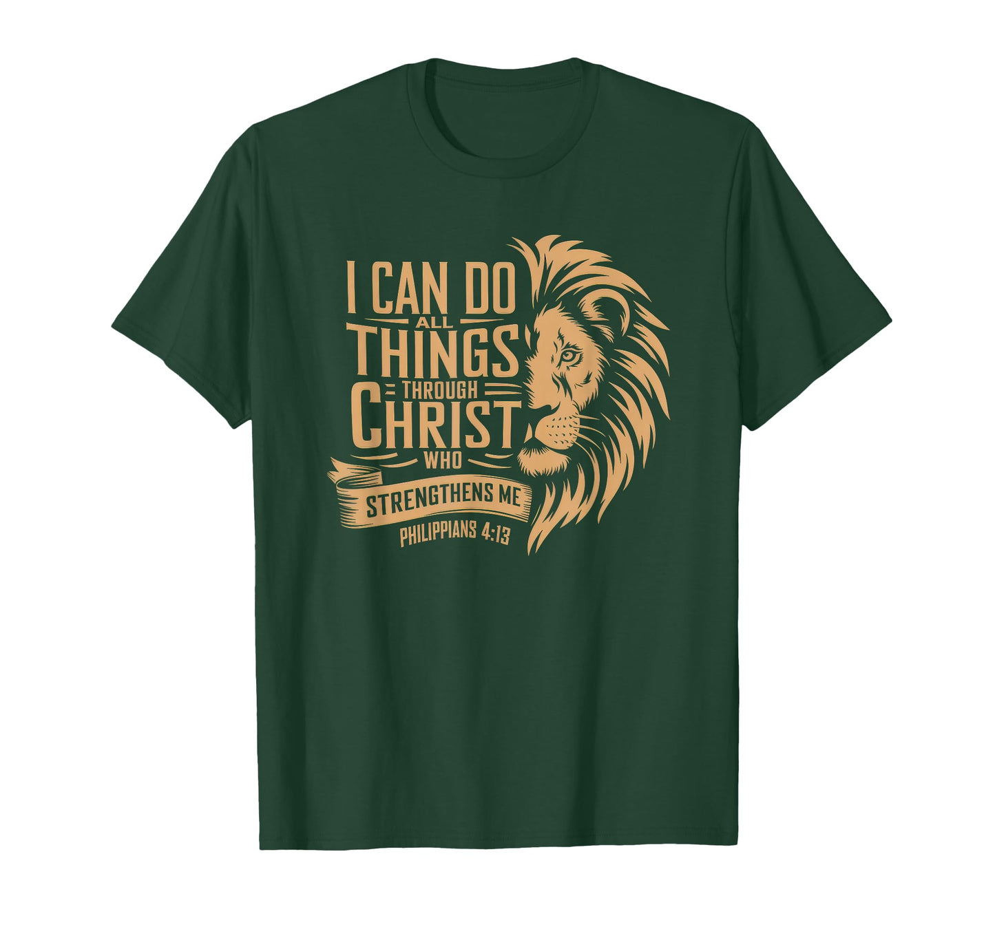 Christian Tshirt Philippians 4:13 Religious Lion Strengthens T-Shirt