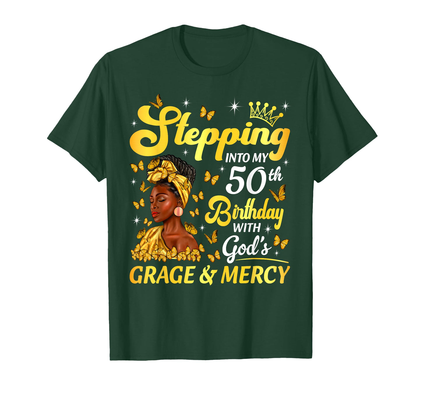Stepping Into My 50th Birthday Afro Woman Religious Birthday T-Shirt