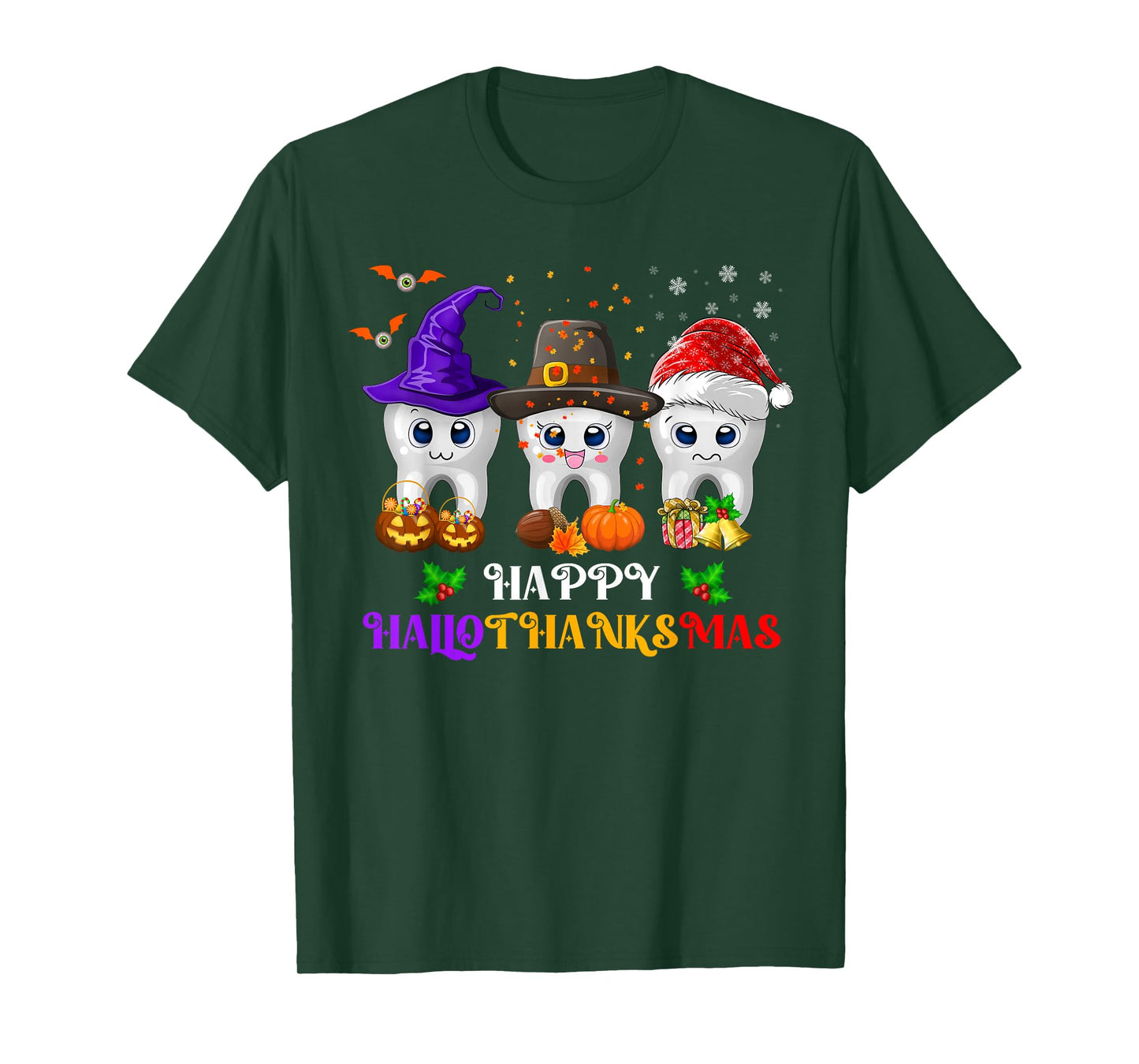 Teeth HalloThanksMas Halloween Thanksgiving Christmas Dental T-Shirt