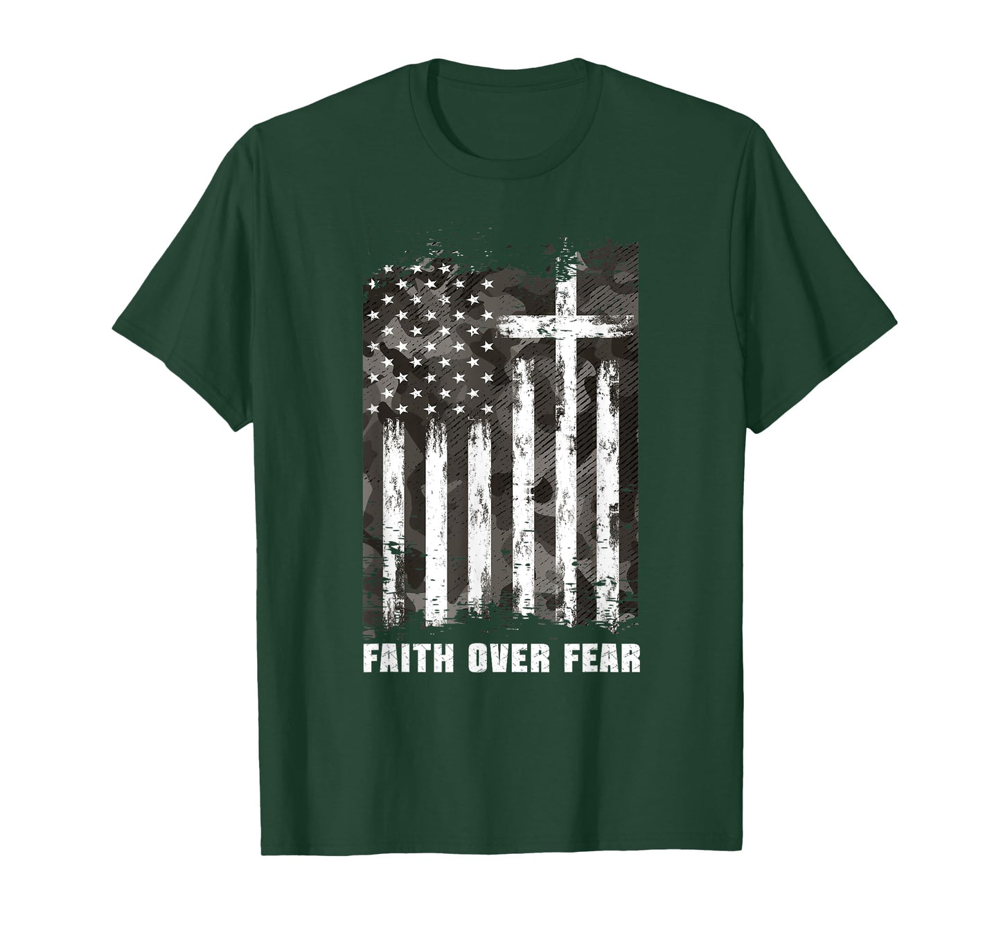 Faith Over Fear Christian Cross Camouflage American Flag T-Shirt
