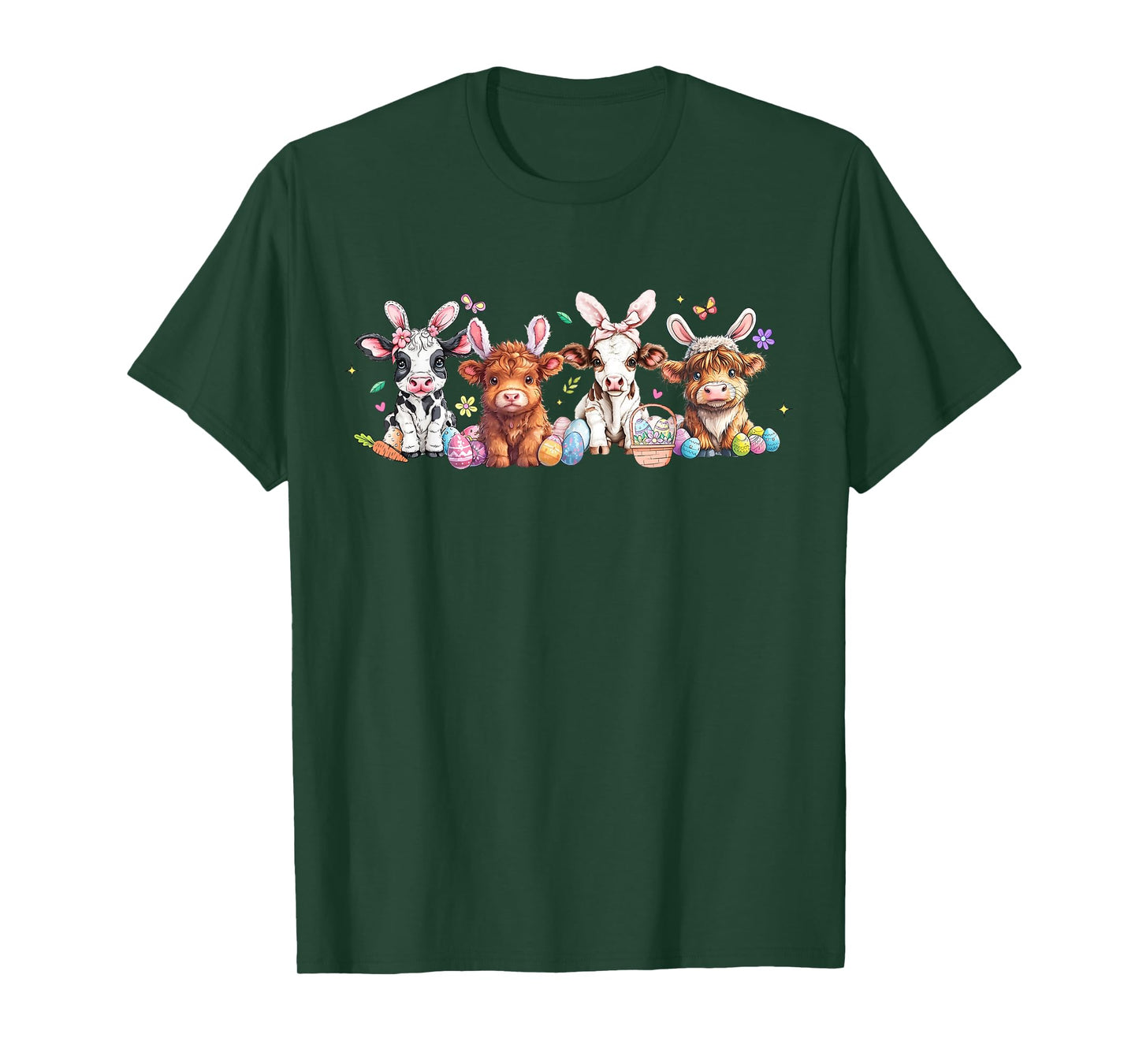 Happy Easter Day Highland Cow Easter Egg Easter Retro T-Shirt