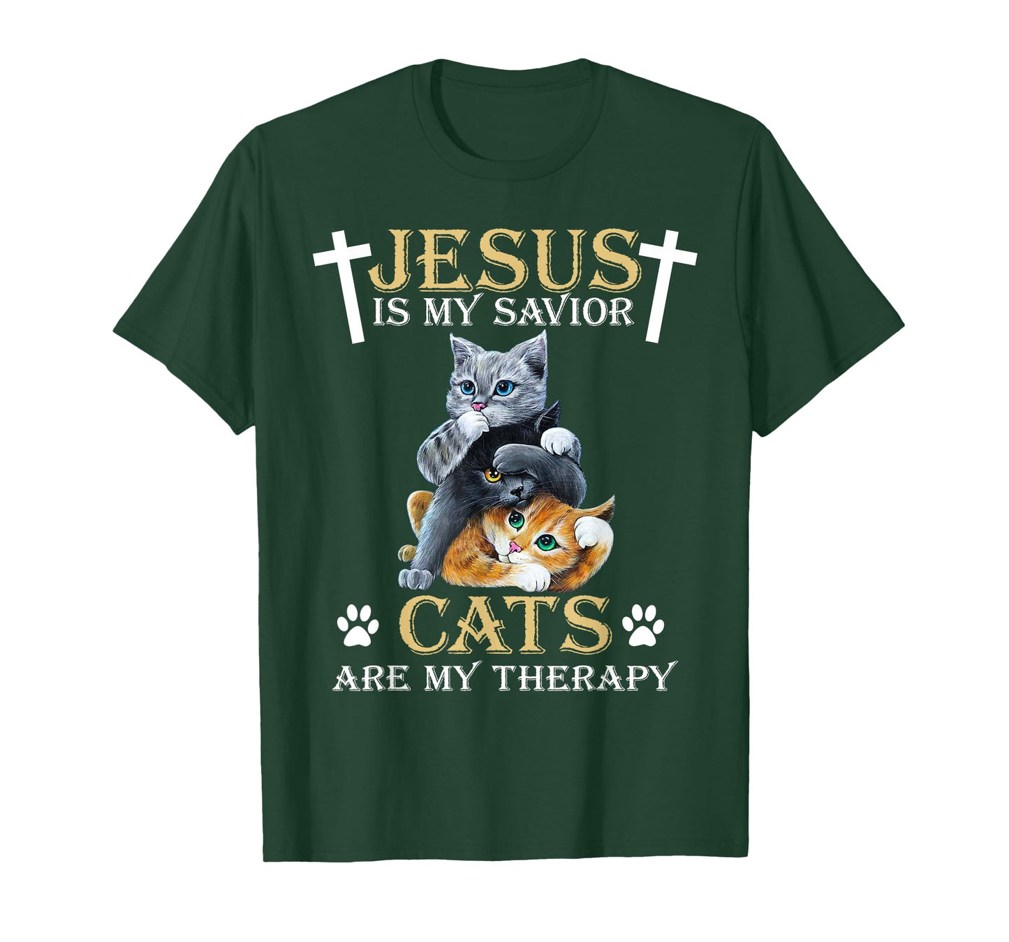 Jesus Is Savior Cats Are My Therapy Christian Funny Cat T-Shirt