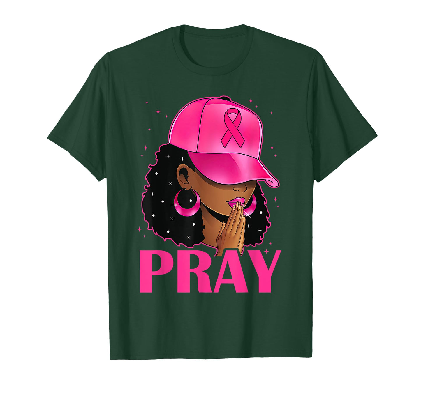 Pray Black Women Afro Christian Breast Cancer Awareness T-Shirt