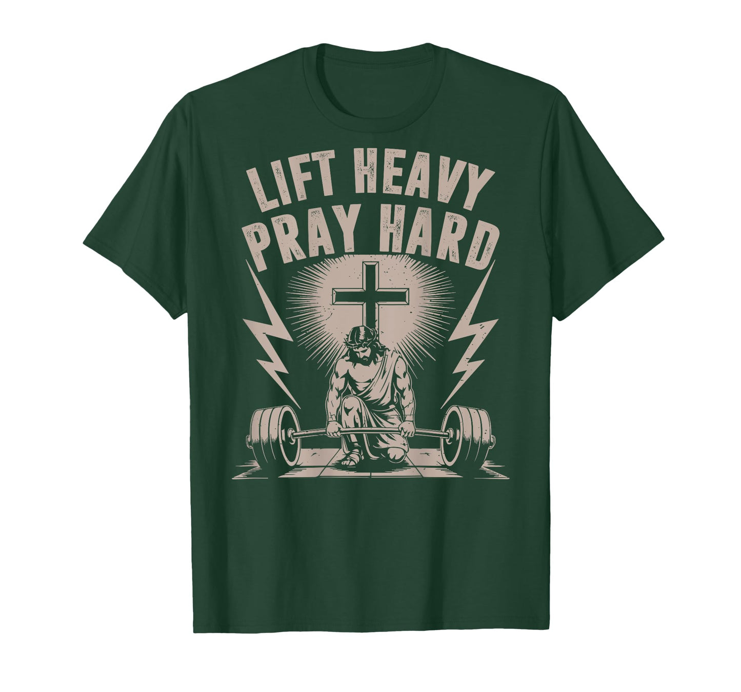Men's Lift Heavy Pray Hard Christian Workout Jesus Gym Funny T-Shirt
