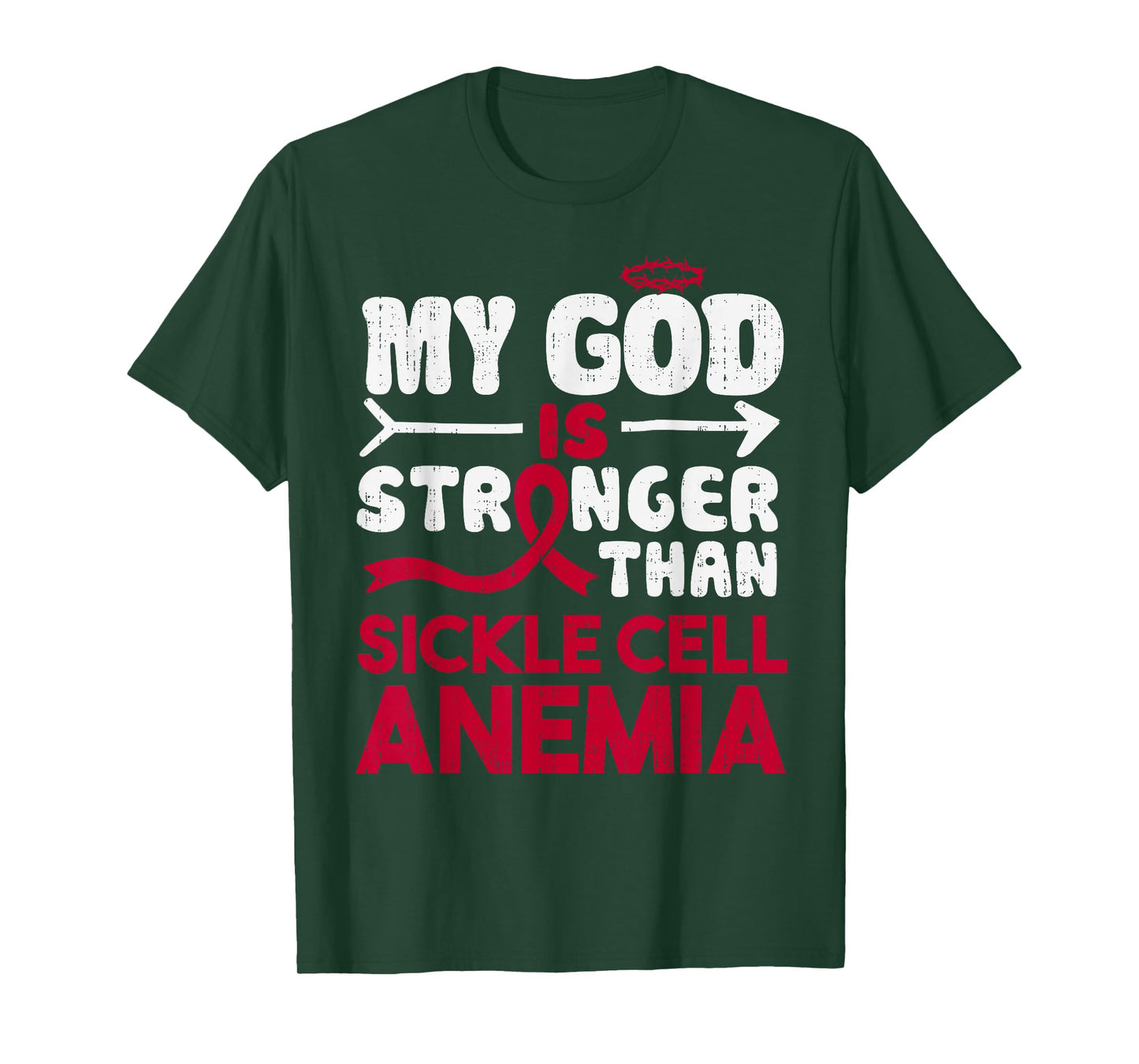 God Stronger Sickle Cell Anemia Awareness Ribbon Burgundy T-Shirt