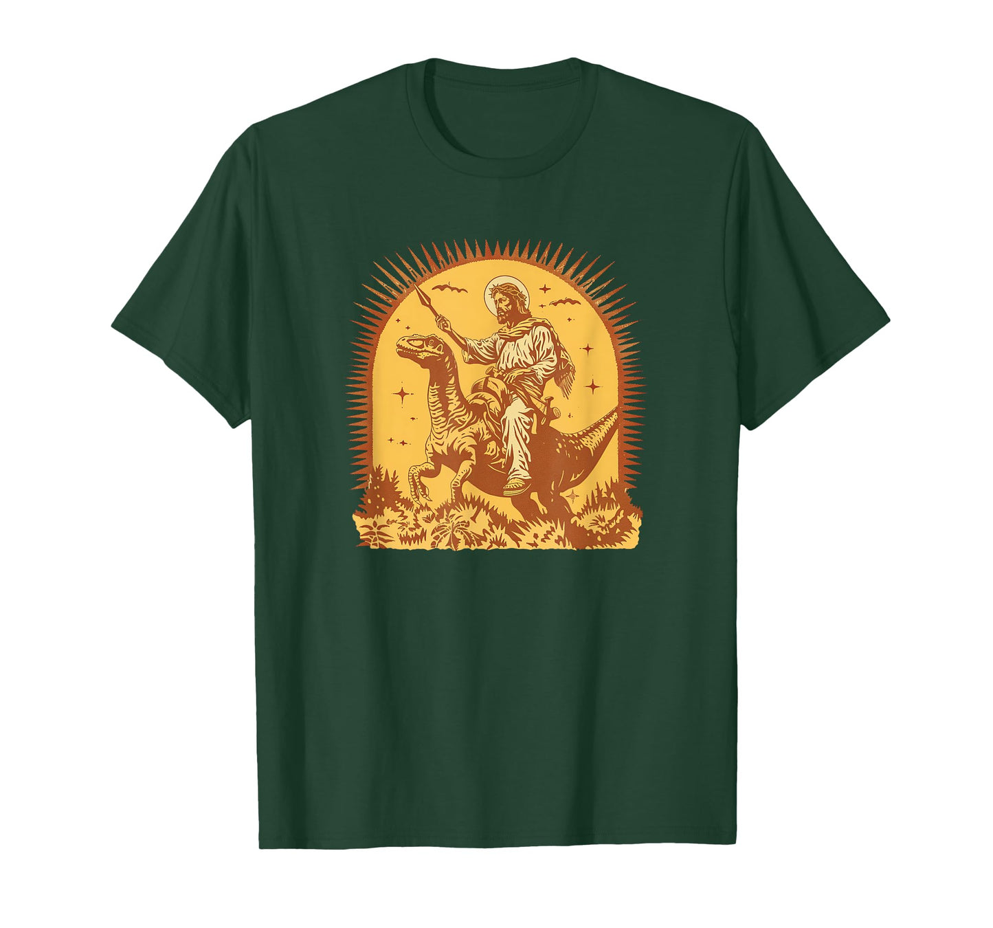 Jesus Riding Raptor Dinosaur Funny Weird Christian T-Shirt