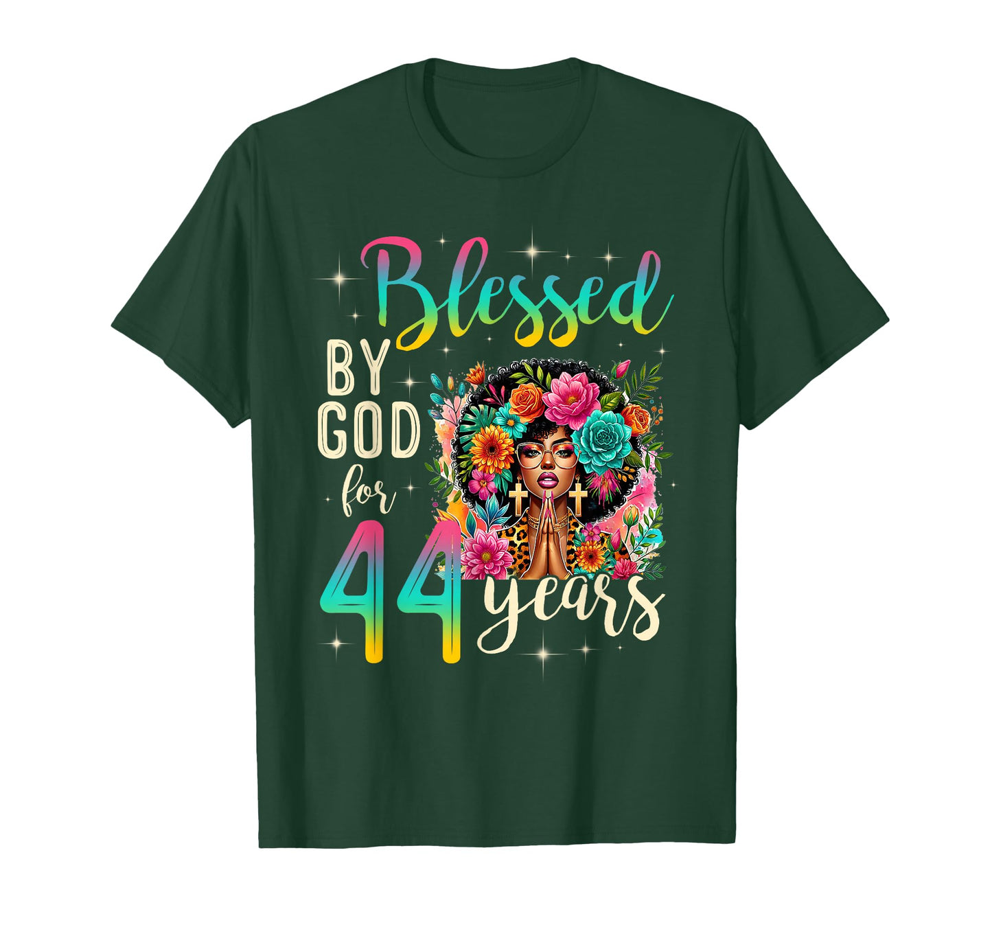 Black Girl Blessed by God for 44 Years Christian Birthday T-Shirt