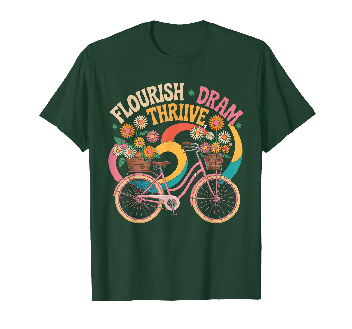 Flourish Dream Thrive Bicycle Floral Inspirational Quote T-Shirt