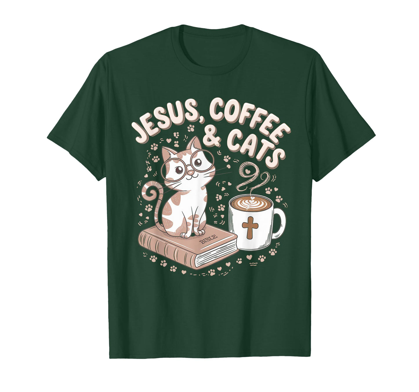 Jesus Coffee Cats Funny Cute Design Jesus Lovers Christian T-Shirt