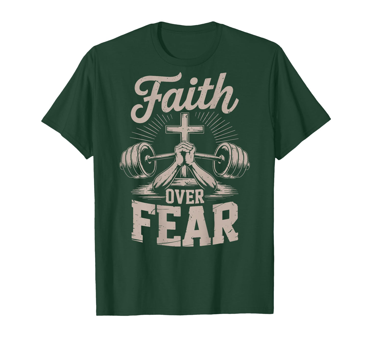 Mens Faith Over Fear Christian Workout Bible Verse Gym Jesus T-Shirt