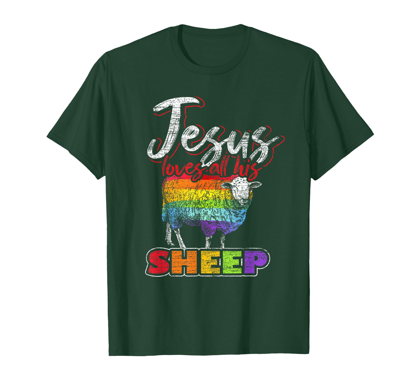 Jesus Loves All His Sheep Rainbow Flag LGBT Pride Jesus T-Shirt