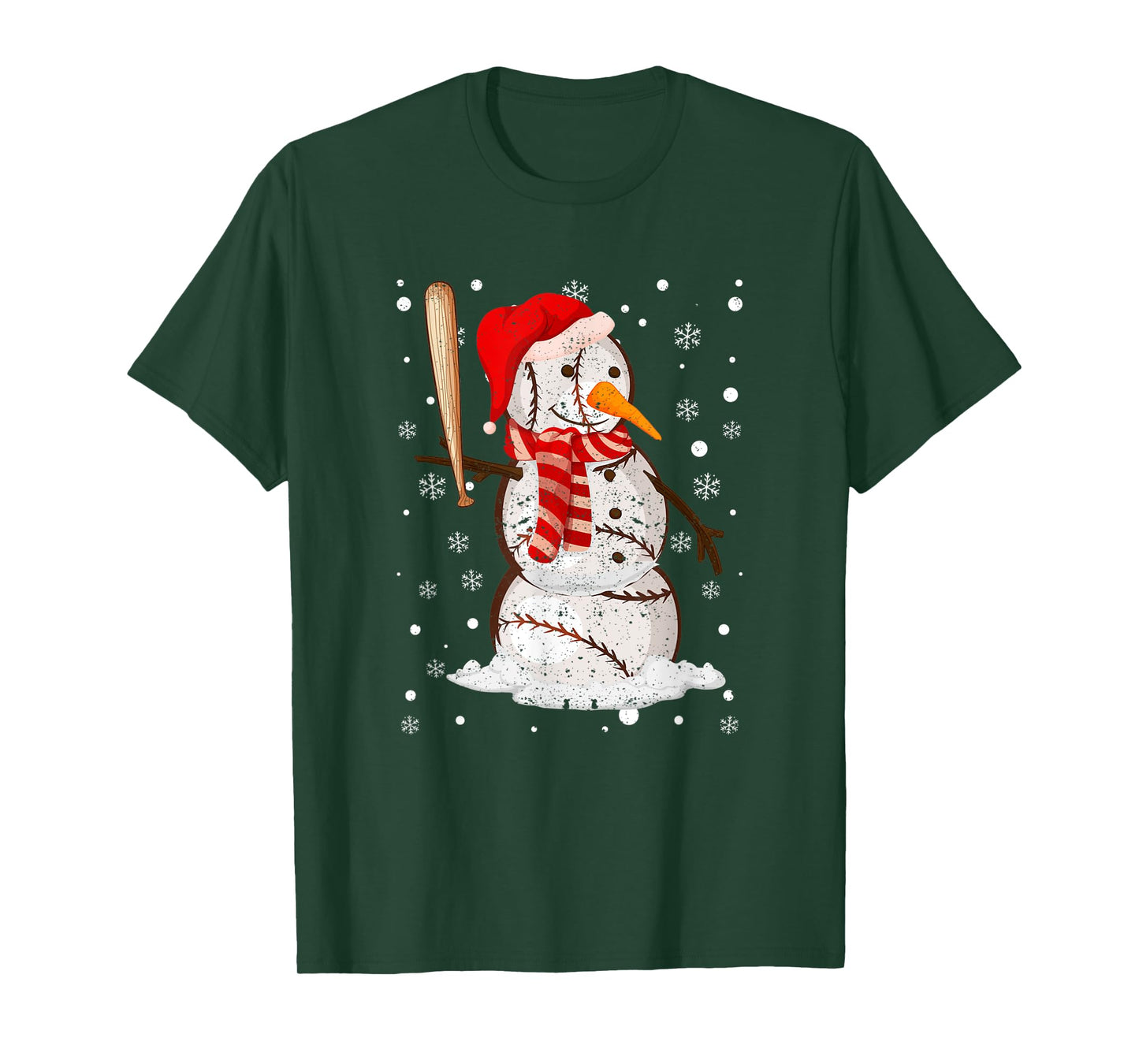 Baseball Player Snowman Balls Snow Christmas Pajama Xmas PJ T-Shirt
