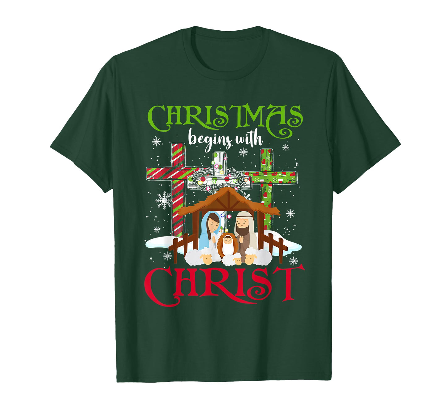 Christmas Begins With Christ Snowman Christian Cross Xmas T-Shirt