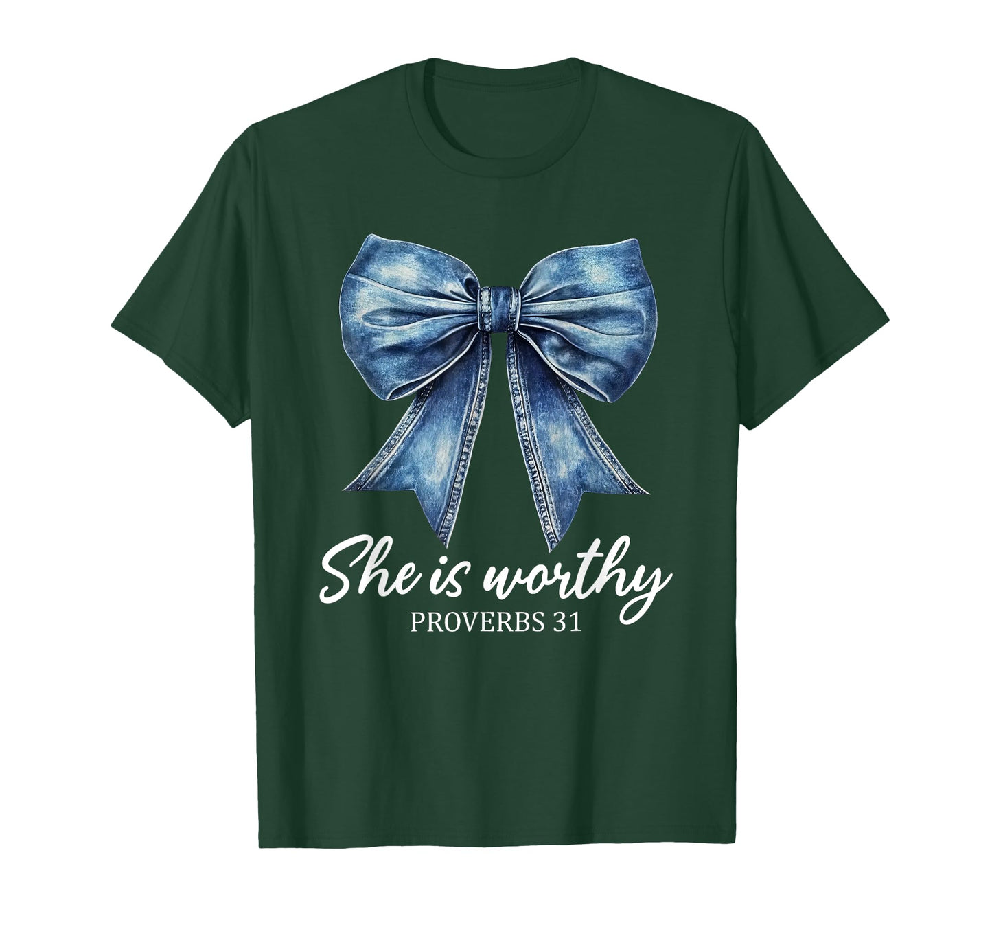 She is Worthy Cute Christian Coquette Bow Trendy Christian T-Shirt