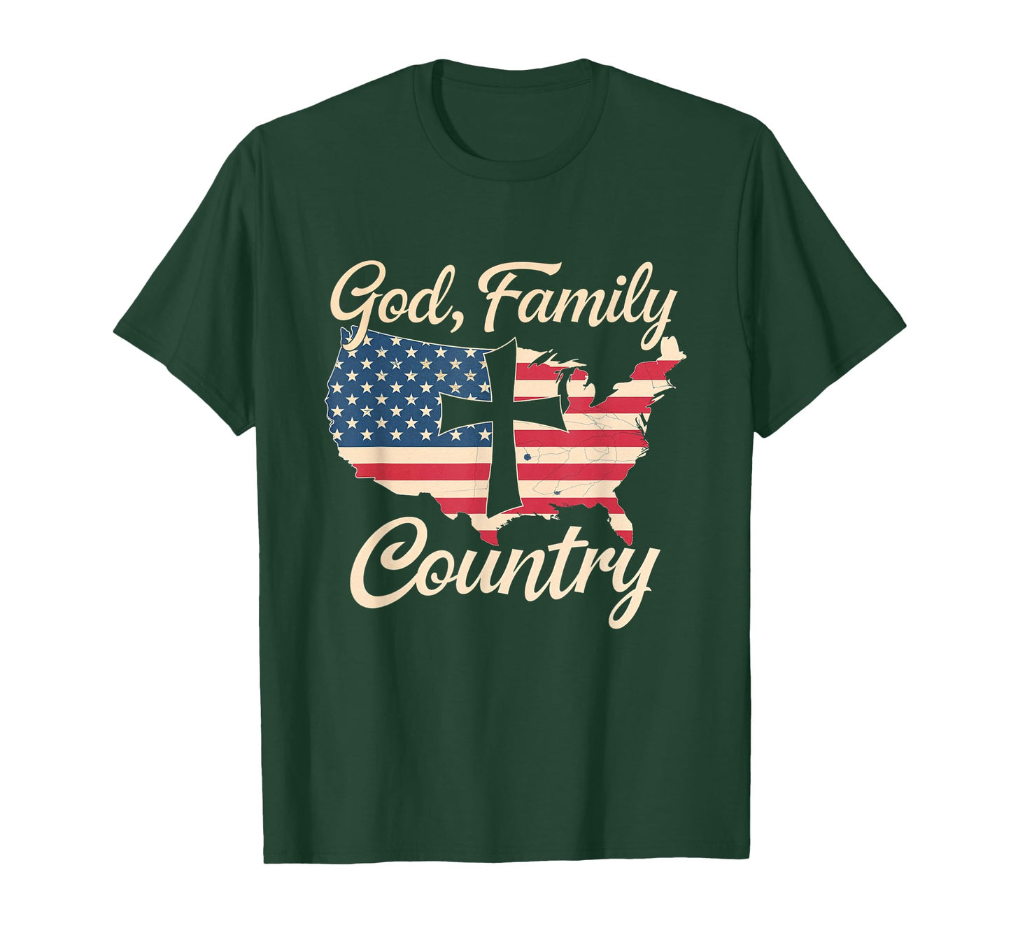God Family Country Christian America Patriot Cross T-Shirt