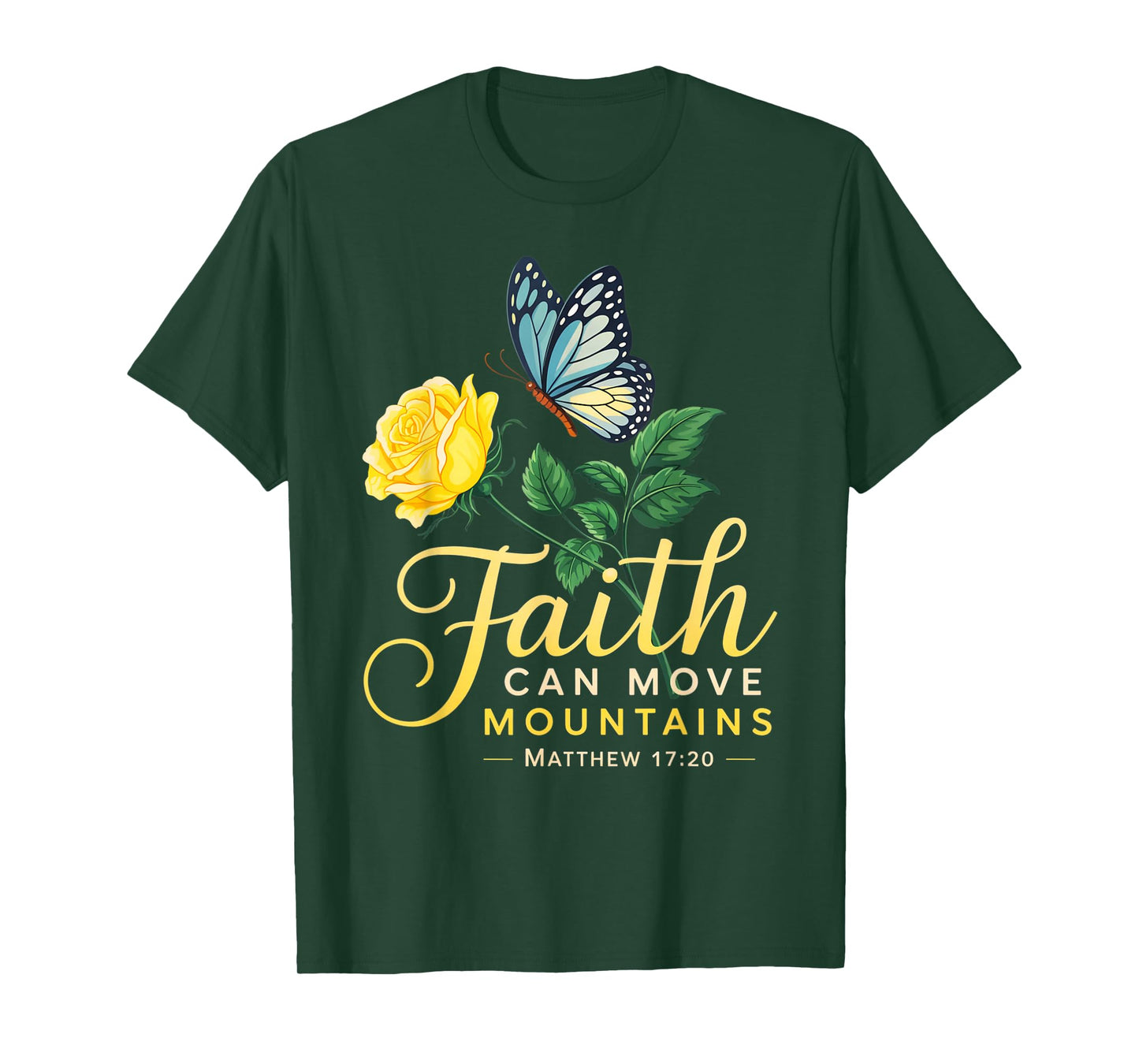 Butterfly Rose Flower Christian Bible Verse Matthew 17:20 T-Shirt