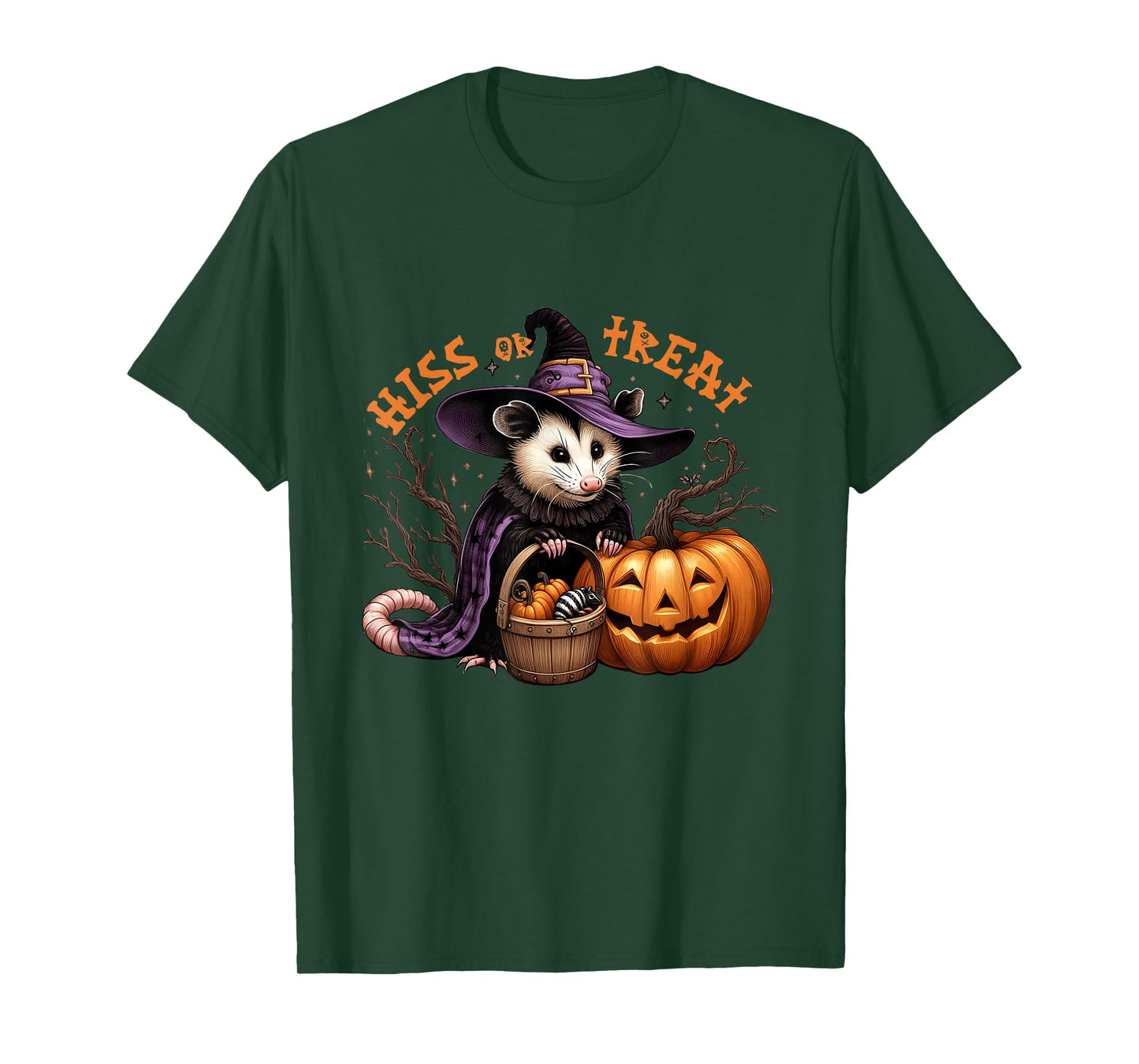 Hiss Or Treat Halloween Pumpkin Witch Opossum Scary Possum T-Shirt