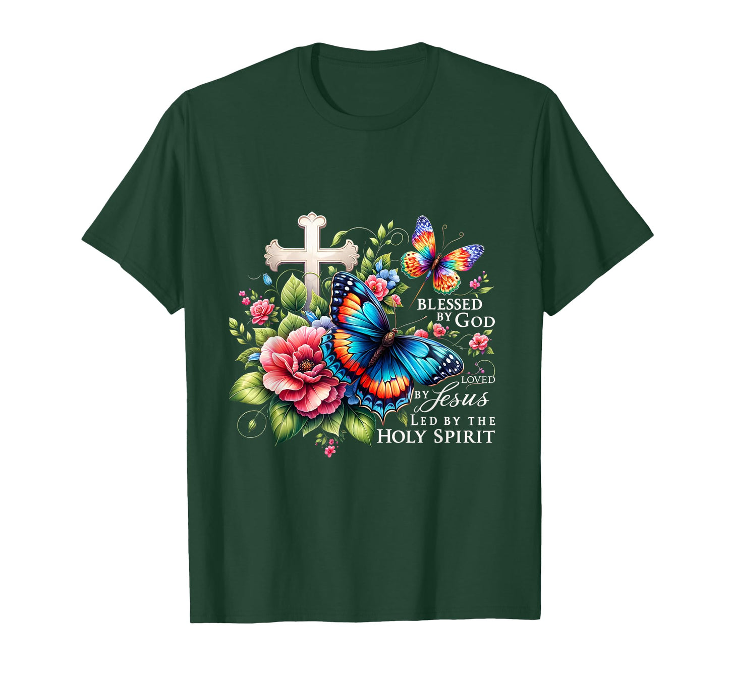 Blessed by God Loved by Jesus Happy Easter Day Butterfly T-Shirt