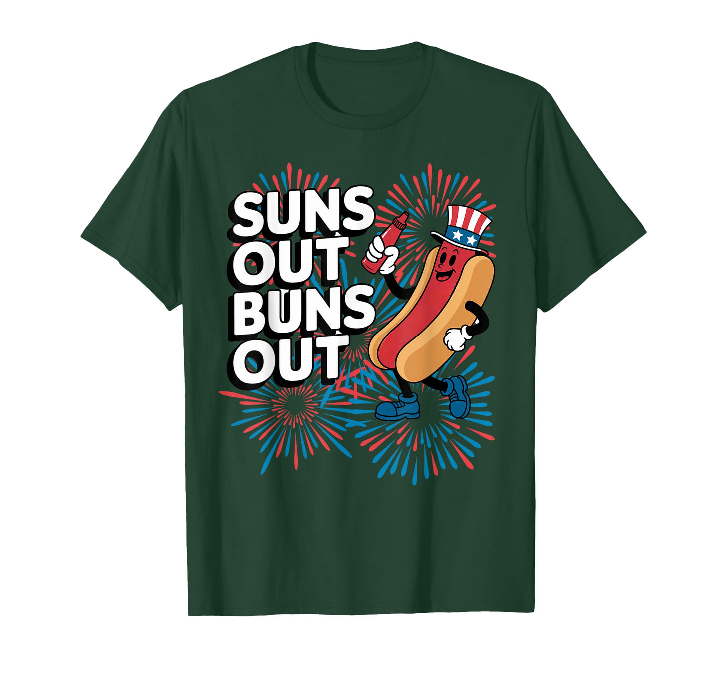Suns Out Buns Out Funny 4th of July Hot Dog Patriotic Summer Men Women Kids T-Shirt